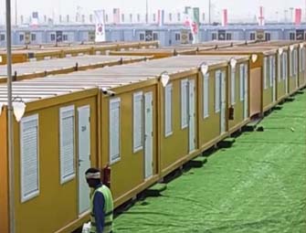 Coppa del Mondo Prefabbricato Casa Cina Flat Pack Container E Staccabile Container House Fans Village